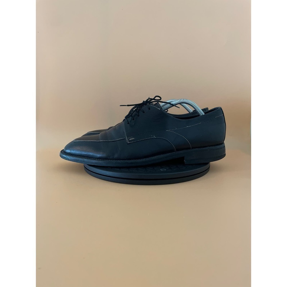 ***SOLD*** Hugo Boss Mens Black Leather Round Toe Lace Up Dress Shoes Size 9